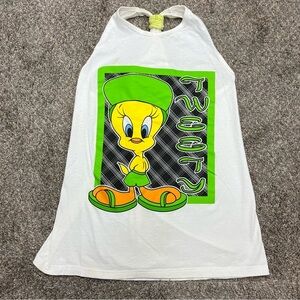 Vintage Looney tunes Tweety bird tank top‎ shirt oversized racerback white 90s
